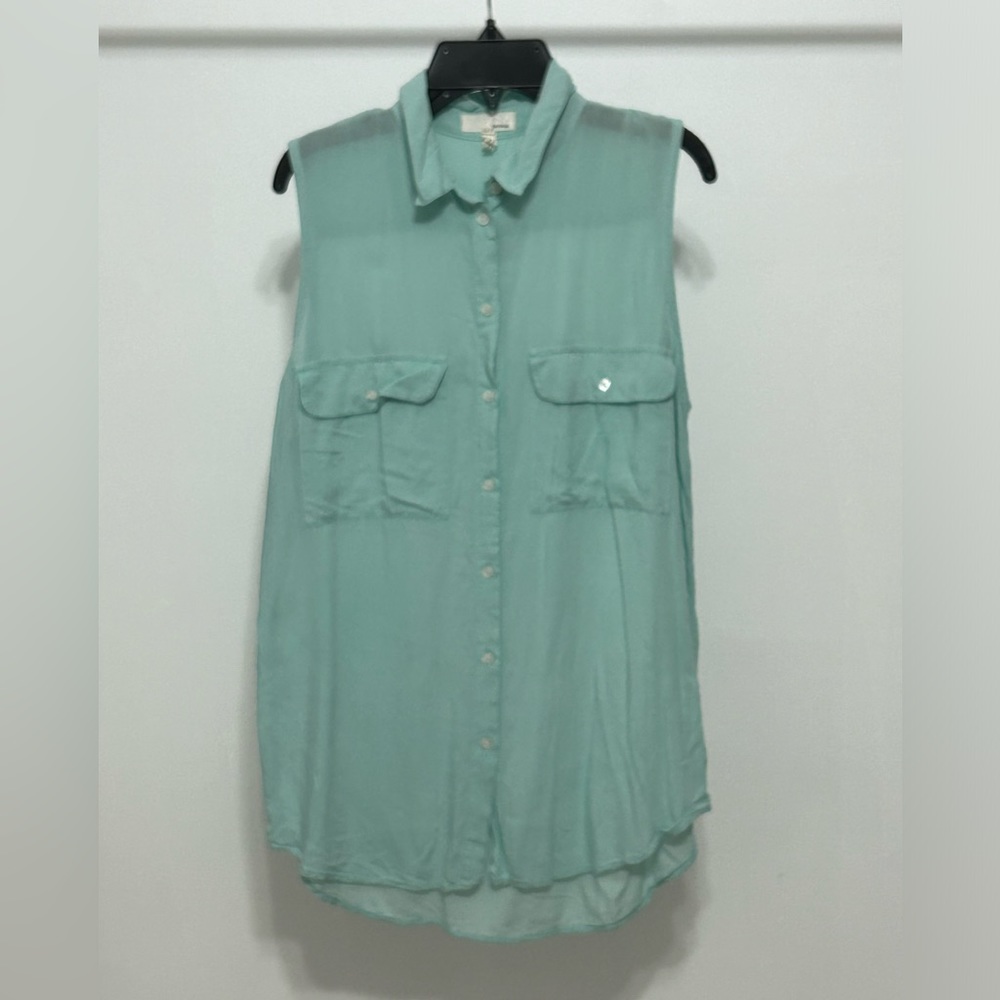 GARAGE button up sleeveless top in aqua